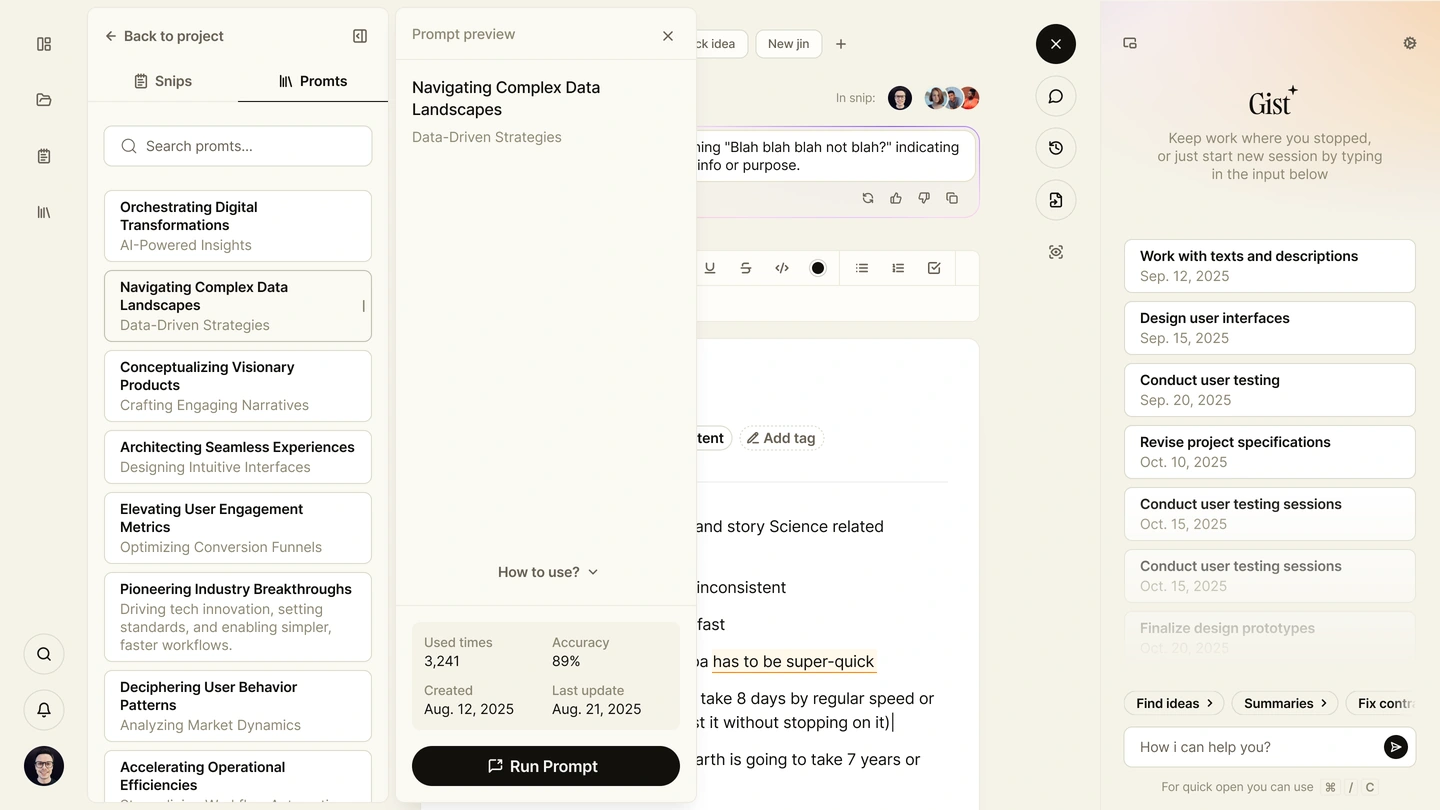 Synthweave prompt library with&nbsp;prompt preview, Run Prompt control, and&nbsp;Gist conversation history