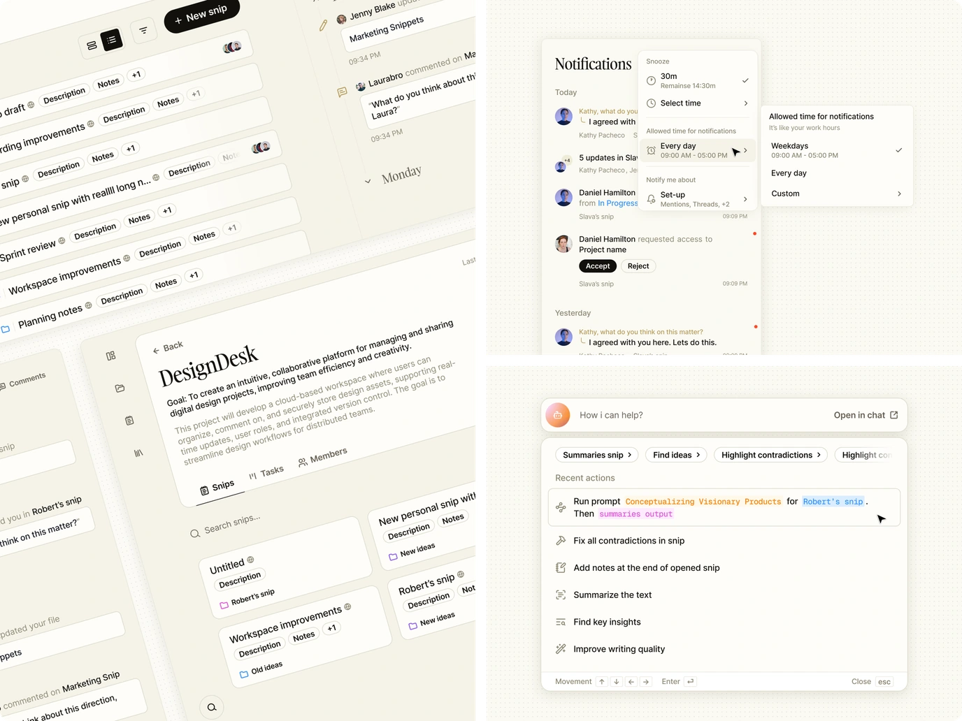 Synthweave project navigation, task views, notification preferences, and&nbsp;quick‑access commands