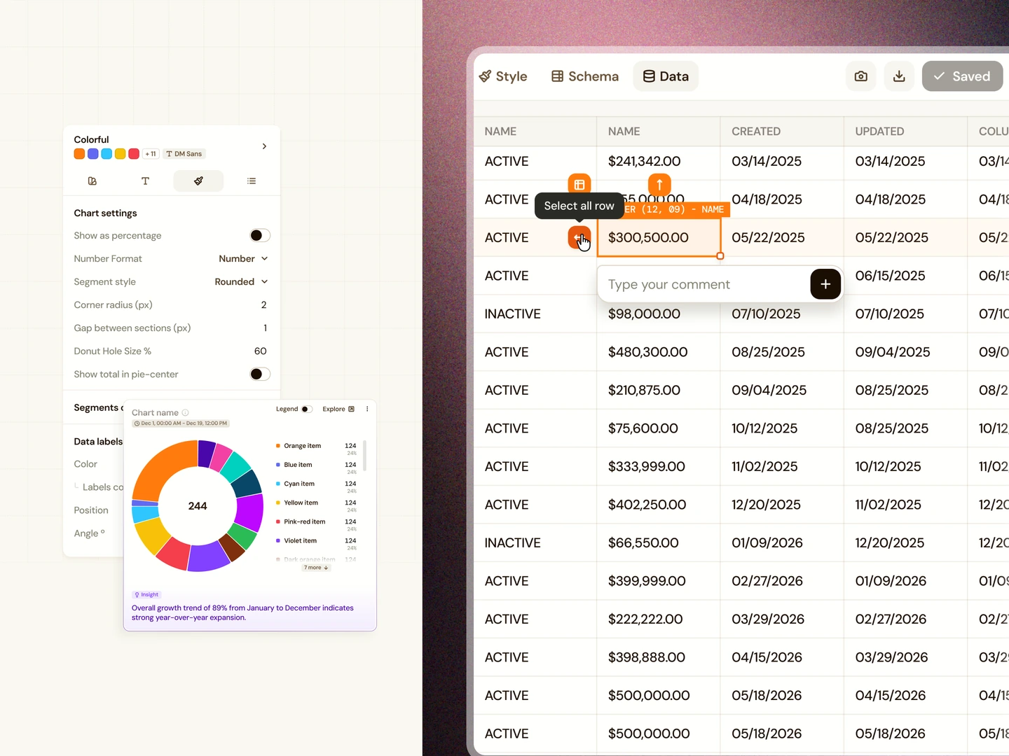 Chart styling controls and&nbsp;a&nbsp;selected table cell with&nbsp;a&nbsp;contextual comment